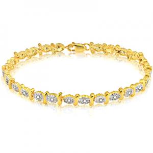 DAZZLING ! WOMENS 14K YELLOW GOLD OVER SOLID STERLING SILVER 1/5 CT GENUINE DIAMONDS BRACELET