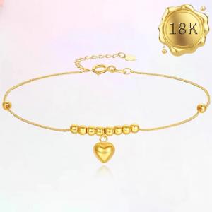 LUXURIANT ! HEART WITH BEADS 18KT SOLID GOLD BRACELET