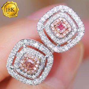 LUXURY COLLECTION ! 0.70 CTW GENUINE PINK DIAMOND & GENUINE DIAMOND 18KT SOLID GOLD EARRINGS
