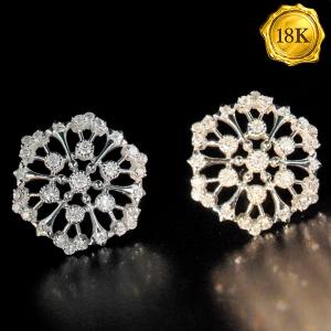 LUXURY COLLECTION ! 0.54 CT GENUINE DIAMOND 18KT SOLID GOLD EARRINGS