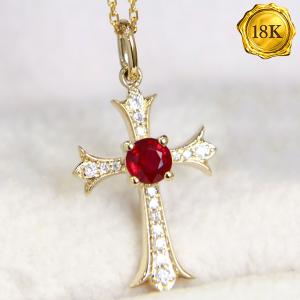 LUXURY COLLECTION ! 0.30 CT GENUINE RUBY & 0.08 CT GENUINE DIAMOND 18KT SOLID GOLD NECKLACE