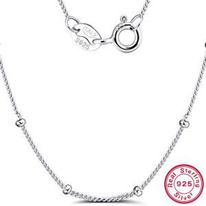 45CM ITALY CURB CHAIN WITH BEAD 925 STERLING SILVER NECKLACE