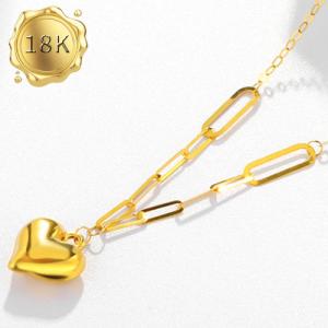 LUXURIANT ! HEART WITH PAPERCLIP CHAIN 18KT SOLID GOLD NECKLACE