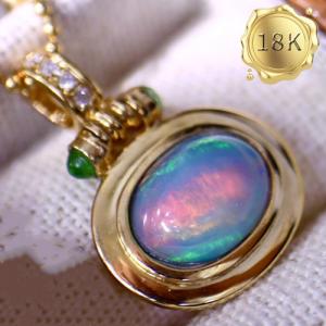 LUXURY COLLECTION ! 0.80 CT GENUINE OPAL & DIAMOND WITH EMERALD 18KT SOLID GOLD PENDANT