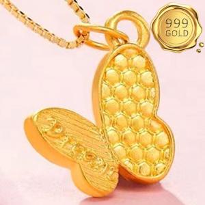 AWESOME ! HOLLOW BUTTERFLY 24KT SOLID GOLD PENDANT