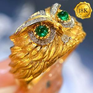 LUXURY COLLECTION ! (CERTIFICATE REPORT) 0.20 CT GENUINE EMERALD & 0.20 CT GENUINE DIAMOND 18KT SOLID GOLD RING