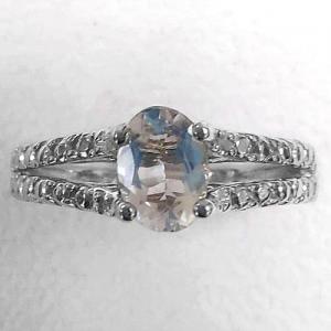 EXQUISITE ! WOMENS 14K WHITE GOLD OVER SOLID STERLING SILVER DIAMONDS & 2/3 CT AQUAMARINE RING