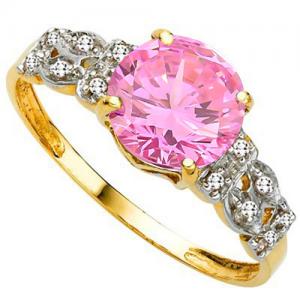 CHARMING ! 2.33 CT CREATED PINK SAPPHIRE & DIAMOND 10KT SOLID GOLD RING