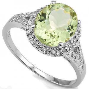 DAZZLING ! WOMENS 14K WHITE GOLD OVER SOLID STERLING SILVER DIAMONDS & 2.35 CT GREEN AMETHYST RING