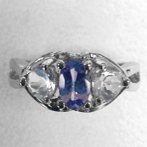 CHARMING ! WOMENS 14K WHITE GOLD OVER SOLID STERLING SILVER DIAMONDS & 1/2 CT GENUINE TANZANITE RING