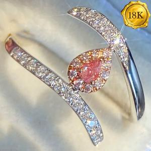EXCLUSIVE ! 0.53 CTW GENUINE PINK DIAMOND & GENUINE DIAMOND 18KT SOLID GOLD ENGAGEMENT RING