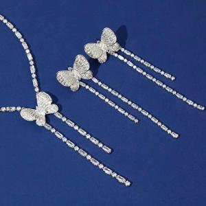 NEW! CREATED WHITE SAPPHIRE EARRINGS & NECKLACE 18K WHITE GOLD PLATED GERMAN SILVER SET