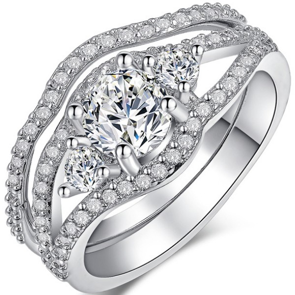 Jewelryroom.com - CREATED DIAMONDS GERMAN SILVER WEDDING RINGS SET ...