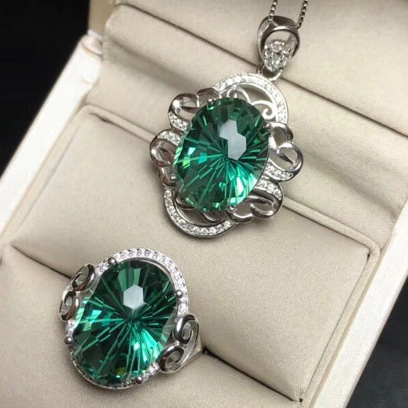 Jewelryroom.com - NEW!! 12X16MM GREEN AMETHYST & CREATED WHITE SAPPHIRE ...