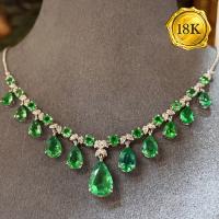 LUXURY COLLECTION ! (CERTIFICATE REPORT) 7.00 CT GENUINE EMERALD & 0.32 CT GENUINE DIAMOND 18KT SOLID GOLD NECKLACE