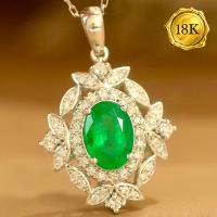 LUXURY COLLECTION ! (CERTIFICATE REPORT) 1.15 CT GENUINE EMERALD & 0.26 CT GENUINE DIAMOND 18KT SOLID GOLD NECKLACE