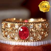 LUXURY COLLECTION ! 0.55 CT GENUINE RUBY & 0.13 CT GENUINE DIAMOND 18KT SOLID GOLD RING