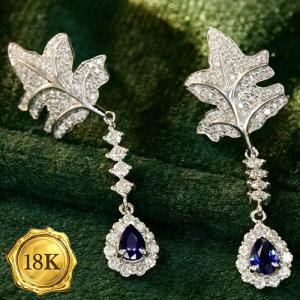LUXURY COLLECTION ! 0.36 CT GENUINE SAPPHIRE & 0.60 CT GENUINE DIAMOND 18KT SOLID GOLD EARRINGS