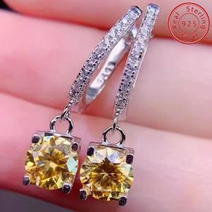 (CERTIFICATE REPORT) 2.00 CT YELLOW DIAMOND MOISSANITE & CREATED WHITE TOPAZ 925 STERLING SILVER EARRINGS