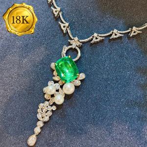 LUXURY COLLECTION ! (CERTIFICATE REPORT) 2.00 CT GENUINE EMERALD & 0.30 CT GENUINE DIAMOND 18KT SOLID GOLD NECKLACE