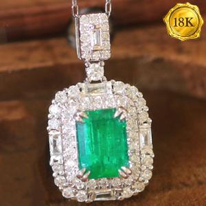 LUXURY COLLECTION ! (CERTIFICATE REPORT) 0.85 CT GENUINE EMERALD & 0.40 CT GENUINE DIAMOND 18KT SOLID GOLD NECKLACE