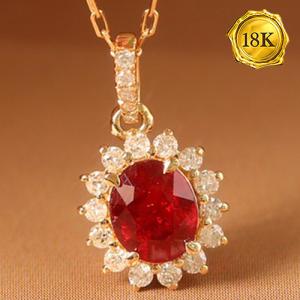 LUXURY COLLECTION ! (CERTIFICATE REPORT) 0.50 CT GENUINE RUBY & 0.13 CT GENUINE DIAMOND 18KT SOLID GOLD NECKLACE