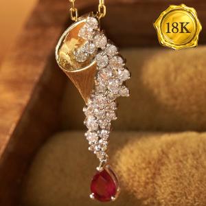 LUXURY COLLECTION ! 0.20 CT GENUINE RUBY & 0.40 CT GENUINE DIAMOND 18KT SOLID GOLD NECKLACE