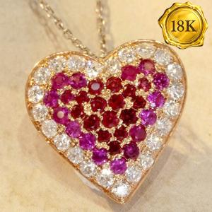 LUXURY COLLECTION ! 0.62 CT GENUINE RUBY & 0.48 CT GENUINE DIAMOND 18KT SOLID GOLD NECKLACE