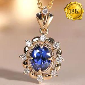 LUXURY COLLECTION ! 0.50 CT GENUINE SAPPHIRE & GENUINE DIAMOND 18KT SOLID GOLD NECKLACE