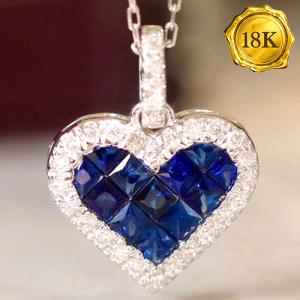 LUXURY COLLECTION ! (CERTIFICATE REPORT) 0.80 CT GENUINE SAPPHIRE & 0.17 CT GENUINE DIAMOND 18KT SOLID GOLD NECKLACE
