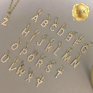 EXCLUSIVE ! PERSONALIZED INITIAL LETTER WITH CREATED WHITE TOPAZ 18KT SOLID GOLD PENDANT- (WINNING BIDDER CHOOSES THE LETTER UPON CHECKOUT)