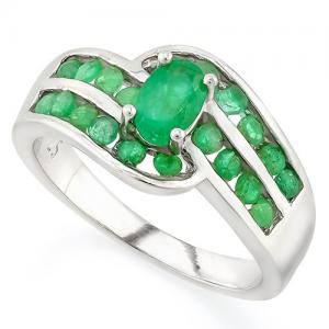 RING SIZE US 6 ! 14K WHITE GOLD OVER SOLID STERLING SILVER 1.02 CT GENUINE EMERALD DESIGN RING