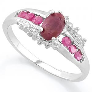 IRRESISTIBLE ! 14K WHITE GOLD OVER SOLID STERLING SILVER DIAMONDS & 1.00 CT GENUINE RUBY RING
