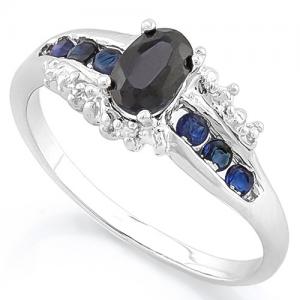 FOXY ! WOMENS 14K WHITE GOLD OVER SOLID STERLING SILVER DIAMONDS & 1.01 CT SAPPHIRE RING