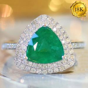 LUXURY COLLECTION ! (CERTIFICATE REPORT) 2.50 CT GENUINE EMERALD & 0.46 CT GENUINE DIAMOND 18KT SOLID GOLD RING