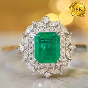 LUXURY COLLECTION ! (CERTIFICATE REPORT) 1.20 CT GENUINE EMERALD & 0.20 CT GENUINE DIAMOND 18KT SOLID GOLD RING