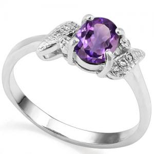 AZZLING ! WOMENS 14K WHITE GOLD OVER SOLID STERLING DIAMONDS & 0.80 CT AMETHYST SIZE 7 DESIGNER RING