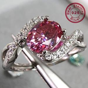 NEW!! (CERTIFICATE REPORT) 1.00 CT PINK DIAMOND MOISSANITE & CREATED WHITE TOPAZ 925 STERLING SILVER RING