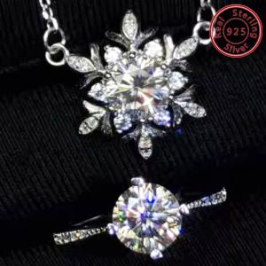 (CERTIFICATE REPORT) 2.00 CTW DIAMOND MOISSANITE 925 STERLING SILVER NECKLACE & RING SET