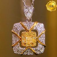 LUXURY COLLECTION ! 0.45 CTW GENUINE YELLOW DIAMOND & GENUINE DIAMOND 18KT SOLID GOLD NECKLACE